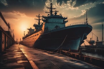 "Docked Ship at Sunset"