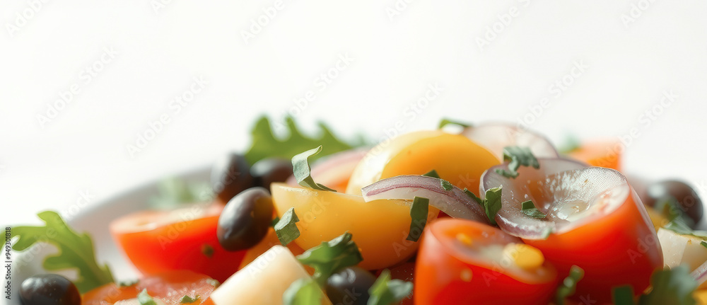 Wall mural Fresh Salad with Cherry Tomatoes, Olives and Red Onion