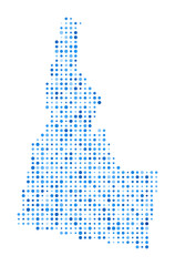 Idaho dot map. US state digital style shape. Idaho vector image. US state shape blue circular dots. Artistic vector illustration.