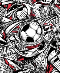 Abstract illustration featuring a soccer ball surrounded by dynamic lines and patterns.