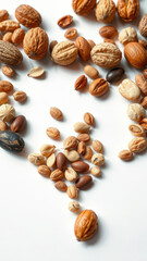 Close-up of Various Nuts and Seeds on White Background