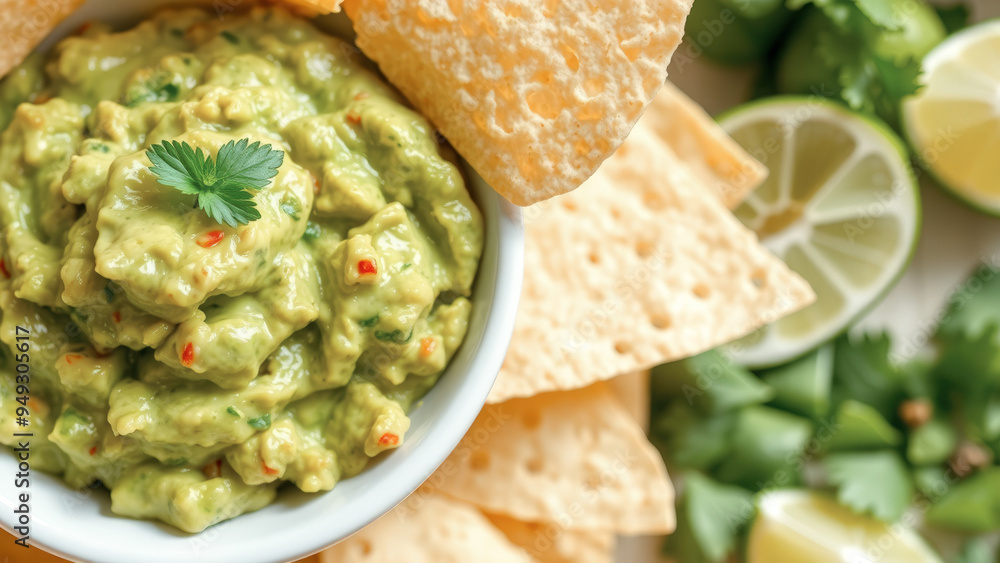 Canvas Prints Bowl of Guacamole with Tortilla Chips and Limes