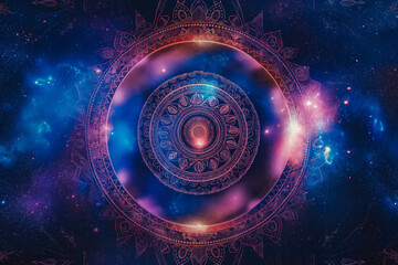 Obraz premium 3D wallpaper stretch ceiling decoration model. mandala and decorative frame galaxy stars background