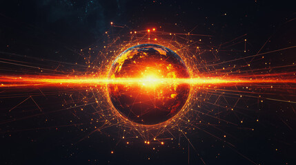 Obraz premium bstract light explosion and network points, dot, earth's surface, digital background Innovation network points Earth's surface wave background digital wave information technology background