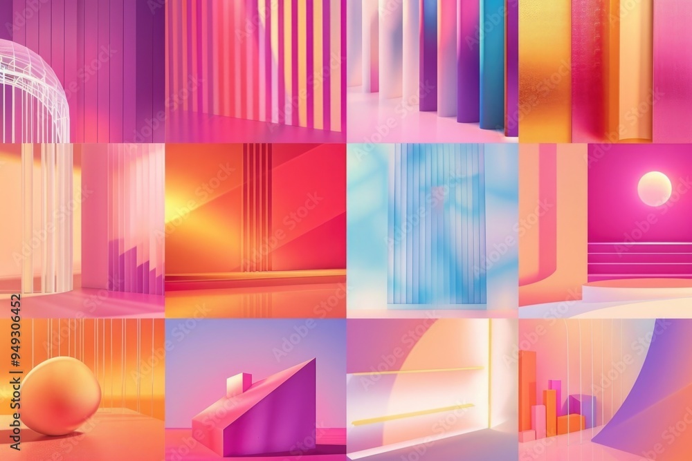Poster Series of abstract images featuring various geometric shapes and patterns