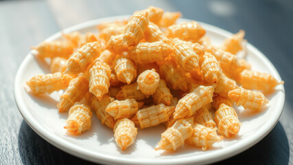 Close-Up of Crispy Fried Snacks on a White Plate