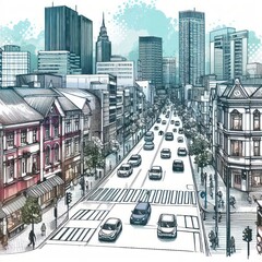 Drawing city illustration for screen background