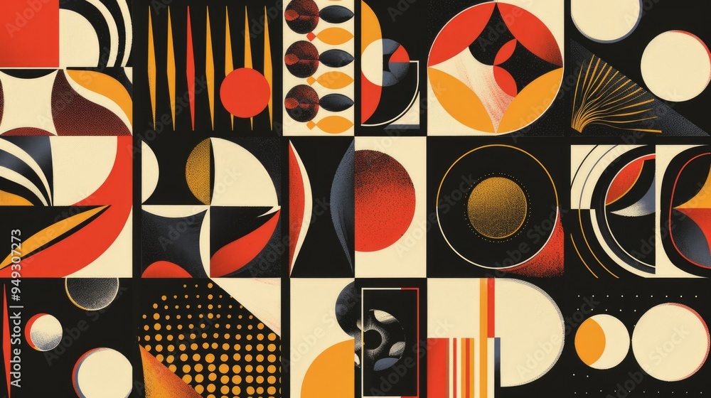 Poster Geometric shapes and patterns on a dark background