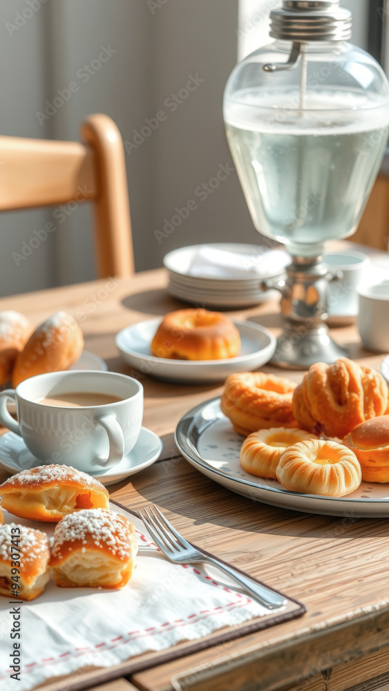 Canvas Prints Delicious pastries and coffee on a wooden table