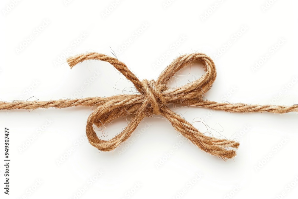 Poster A simple and elegant presentation of a brown rope tied to a bow on a white surface, suitable for use in crafting or design projects