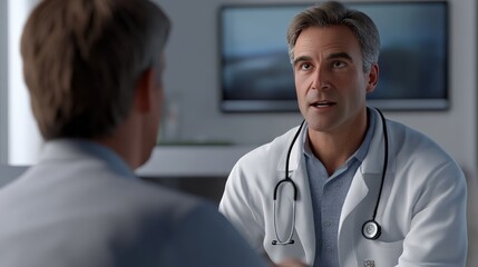 Fototapeta premium Doctor consulting a patient in a modern medical office. Professional healthcare service, patient discussion, and medical advice.