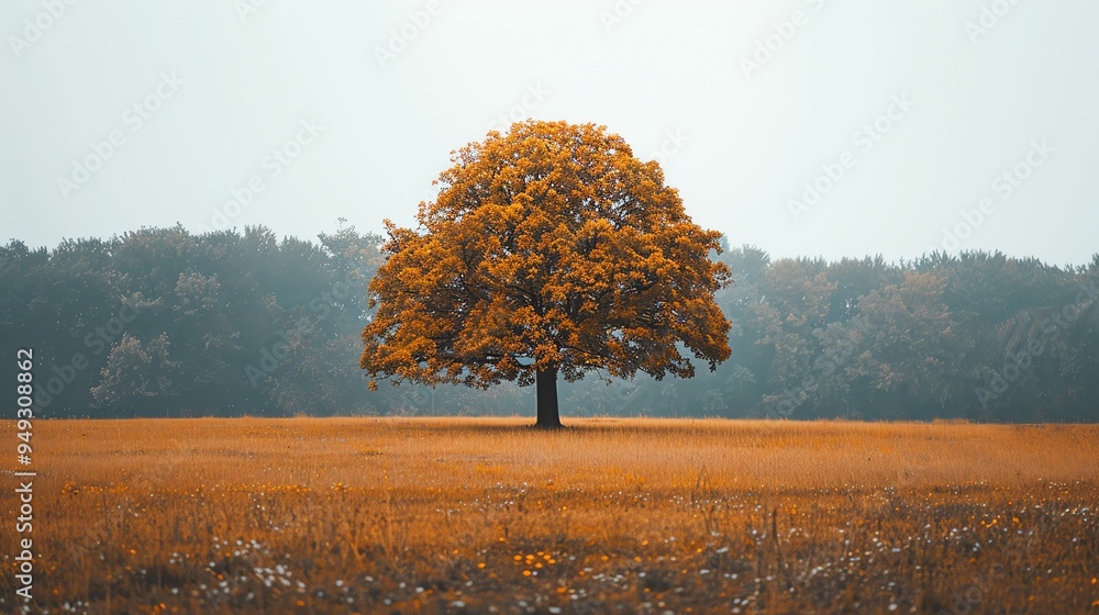 Poster A lone tree in a field with fall colors.