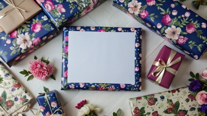 Obraz premium Gift Wrapped with Floral Paper on a White Background