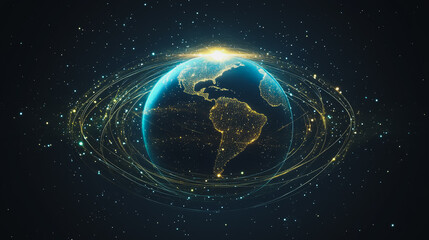 Obraz premium background Innovation network points Earth's surface wave background Abstract digital wave background information technology background The background is the background. gradient wave digital wave ban