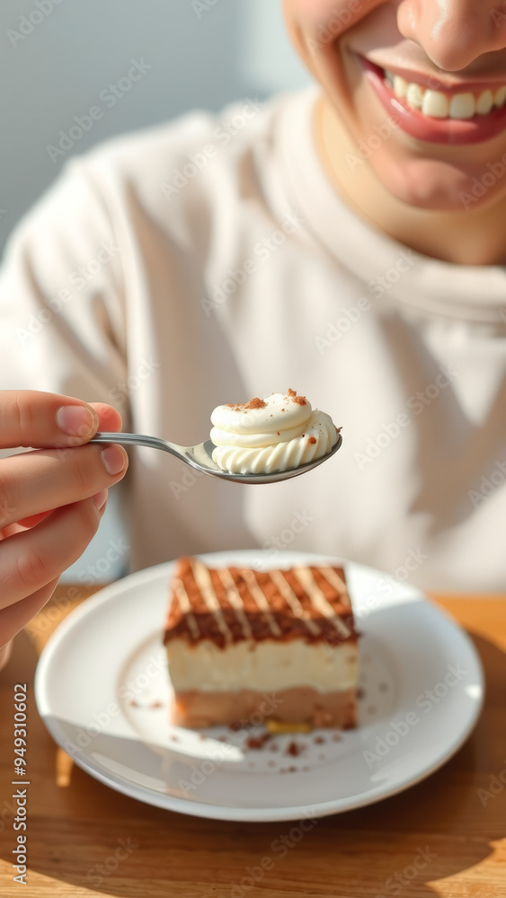 Canvas Prints Closeup of Woman Enjoying Delicious Dessert