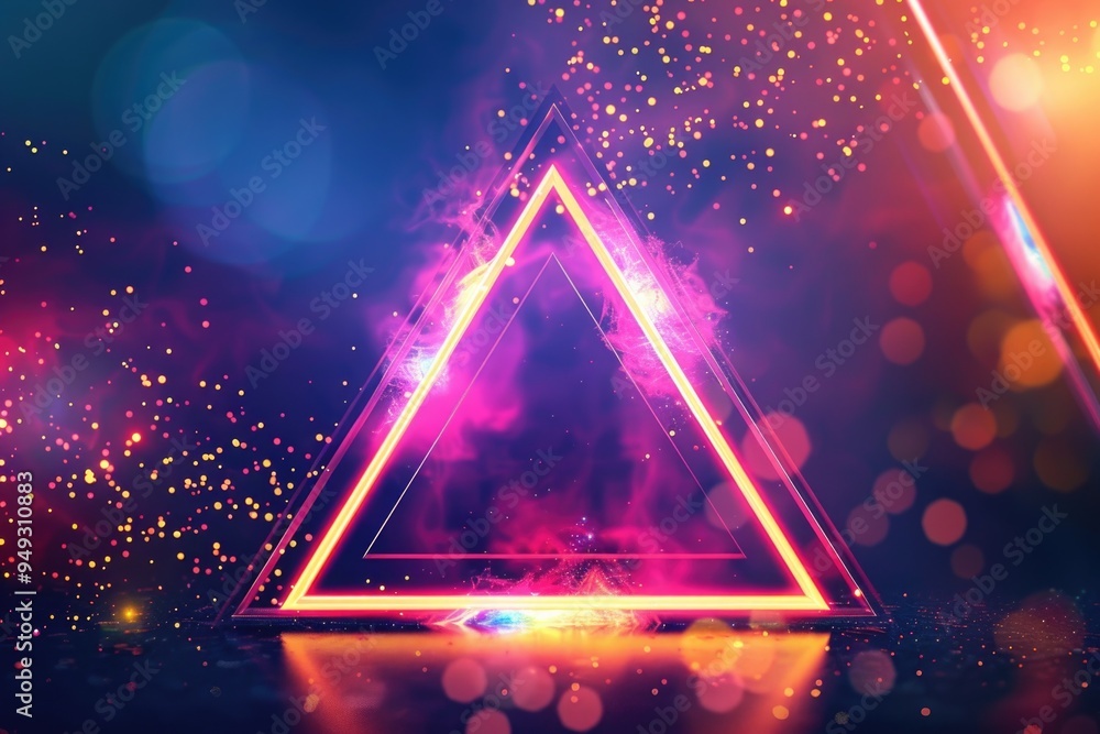 Poster a neon triangle sits prominently on a dark background, creating a bold and eye-catching visual effec