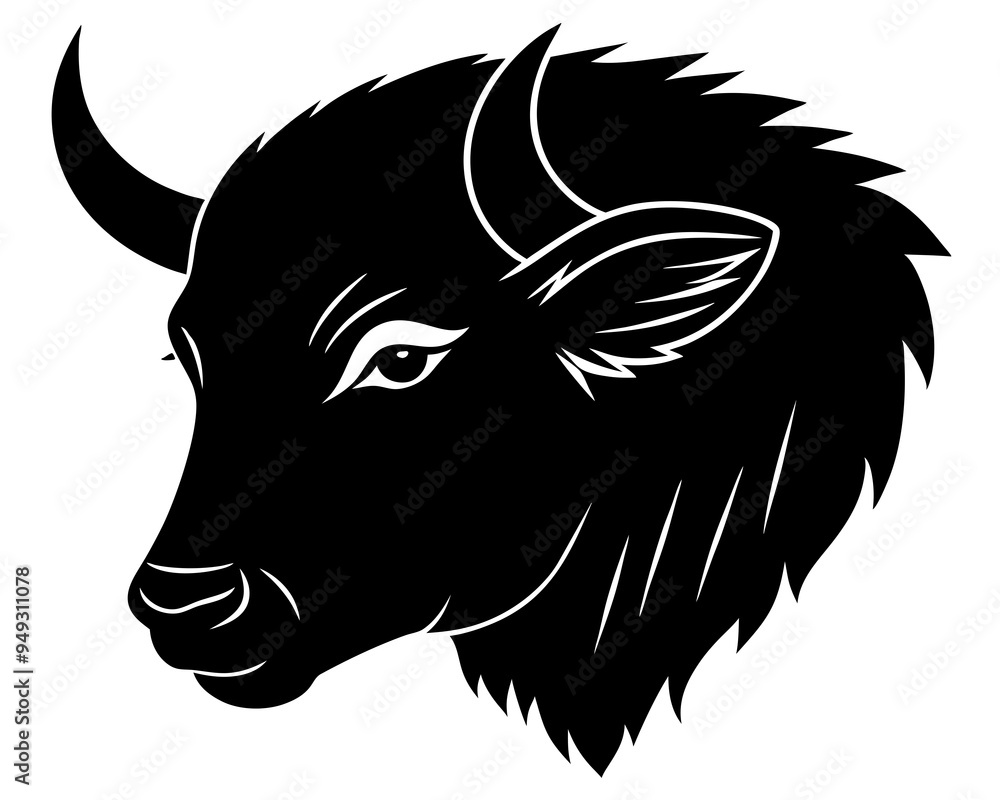 Poster american bison vector silhouette, bull and cow head icon