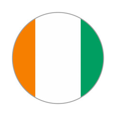 The flag of Côte d'Ivoire. Flag icon. Standard color. Round flag. Computer illustration. Digital illustration. Vector illustration.