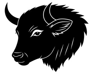 
American bison vector silhouette, Bull and cow head icon

