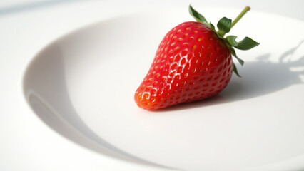Single Strawberry on a White Plate