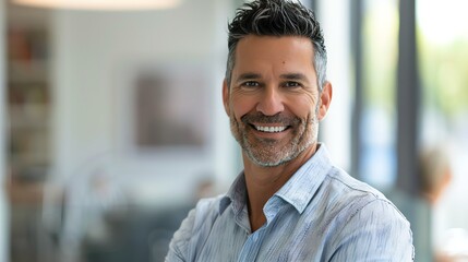 Obraz premium A man with grey hair and a beard smiles at the camera.
