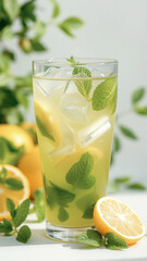 Fototapeta premium Iced Mint Lemonade with Fresh Lemon Slices
