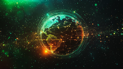 Obraz premium Abstract colorful business connection of lines from nodes It is connected to endless nodes and represents the innovation of communication cyber security in the network with black background