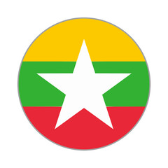 The flag of Myanmar. Flag icon. Standard color. Round flag. Computer illustration. Digital illustration. Vector illustration.
