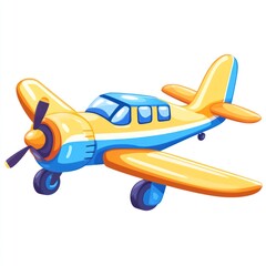 Cartoon Illustration of a Yellow and Blue Airplane