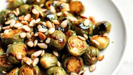 Fototapeta premium Roasted Brussel Sprouts with Almonds and Balsamic Glaze