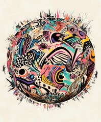 Fototapeta premium A colorful, abstract illustration of a globe featuring vibrant patterns and designs.