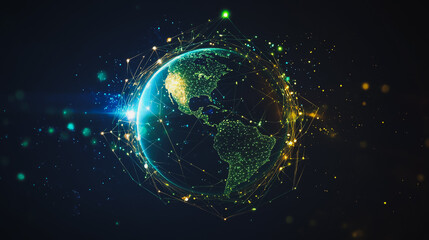 Obraz premium Abstract colorful business connection of lines from nodes It is connected to endless nodes and represents the innovation of communication cyber security in the network with black background