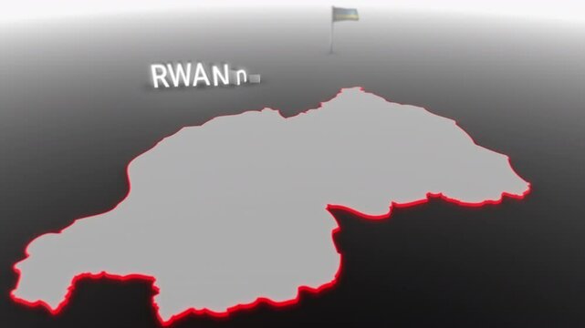3d animated map of Rwanda gets hit and fractured by the text &ldquo;Crisis&rdquo;