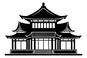 Chinese house silhouette vector illustration, black chinese building	
