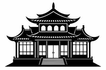 Chinese house silhouette vector illustration, black chinese building	
