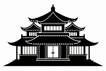 Chinese house silhouette vector illustration, black chinese building	
