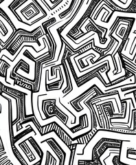 Obraz premium Abstract black and white maze-like patterns creating intricate designs.