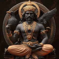 Obraz premium Solemn Digital Depiction of the Hindu Deity Lord Shani with a Crow in the Background