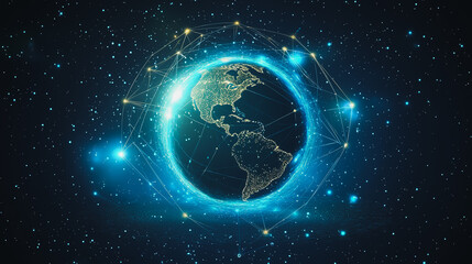 Obraz premium Abstract colorful business connection of lines from nodes It is connected to endless nodes and represents the innovation of communication cyber security in the network with black background