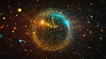 Obraz premium Abstract colorful business connection of lines from nodes It is connected to endless nodes and represents the innovation of communication cyber security in the network with black background