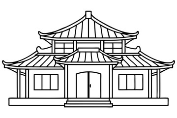 Chinese house line art vector illustration, chinese building outline, Chinese pagoda roof 