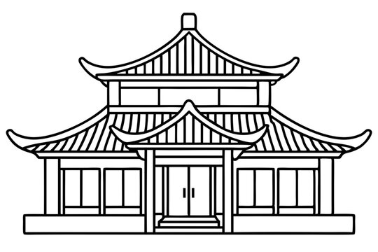 recommend clip art: Chinese house line art vector illustration, chinese building outline, Chinese pagoda roof 