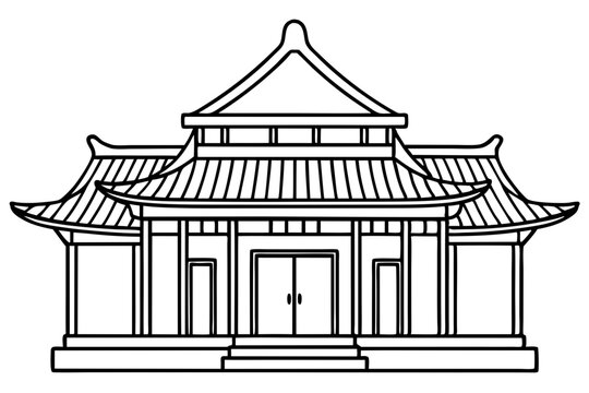 recommend clip art: Chinese house line art vector illustration, chinese building outline, Chinese pagoda roof 