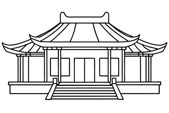 recommend clip art: Chinese house line art vector illustration, chinese building outline, Chinese pagoda roof 