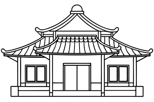 recommend clip art: Chinese house line art vector illustration, chinese building outline, Chinese pagoda roof 