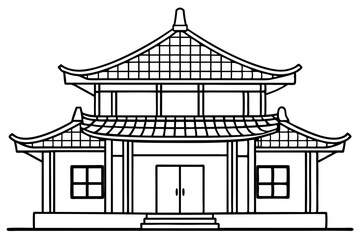 Chinese house line art vector illustration, chinese building outline, Chinese pagoda roof 