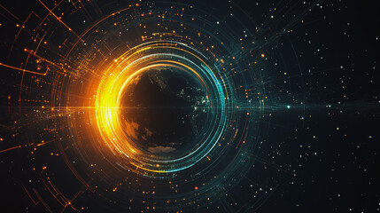 Fototapeta premium Abstract colorful business connection of lines from nodes It is connected to endless nodes and represents the innovation of communication cyber security in the network with black background