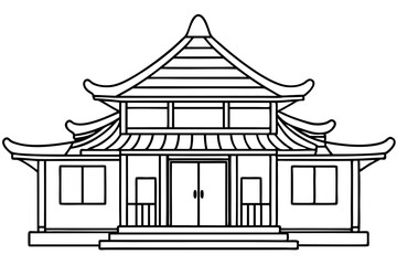 Chinese house line art vector illustration, chinese building outline, Chinese pagoda roof 