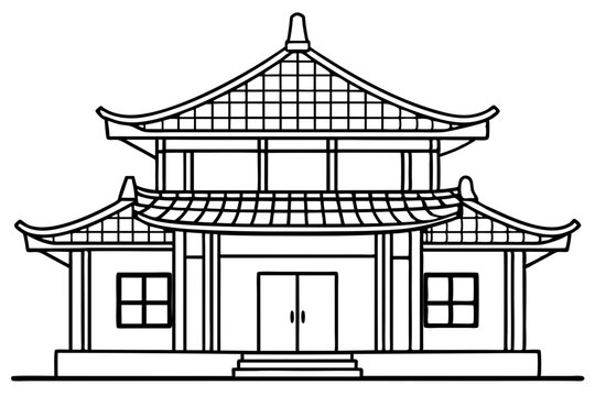 recommend clip art: Chinese house line art vector illustration, chinese building outline, Chinese pagoda roof 