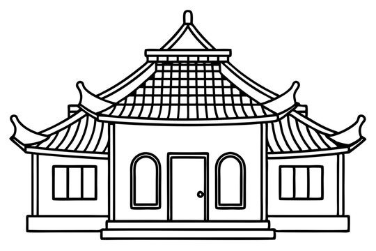 recommend clip art: Chinese house line art vector illustration, chinese building outline, Chinese pagoda roof 